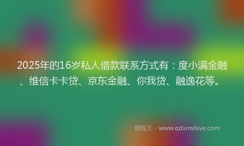 2025年的16岁私人借款联系方式有：度小满金融、维信卡卡贷、京东金融、你我贷、融逸花等。