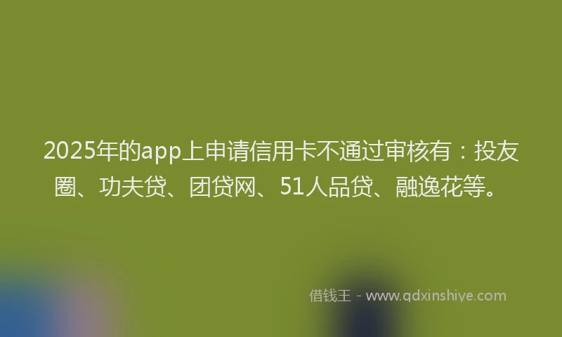 2025年的app上申请信用卡不通过审核有：投友圈、功夫贷、团贷网、51人品贷、融逸花等。