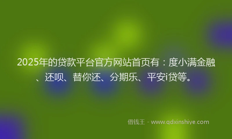 2025年的贷款平台官方网站首页有：度小满金融、还呗、替你还、分期乐、平安i贷等。