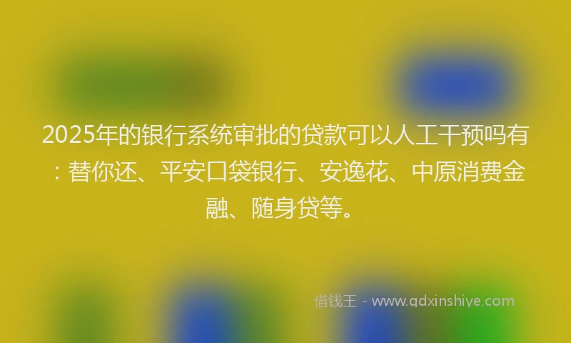2025年的银行系统审批的贷款可以人工干预吗有：替你还、平安口袋银行、安逸花、中原消费金融、随身贷等。