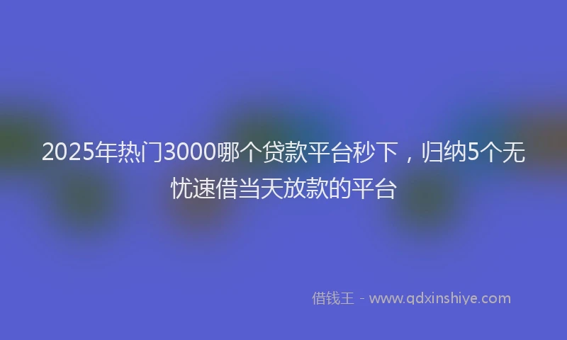 2025年热门3000哪个贷款平台秒下，归纳5个无忧速借当天放款的平台