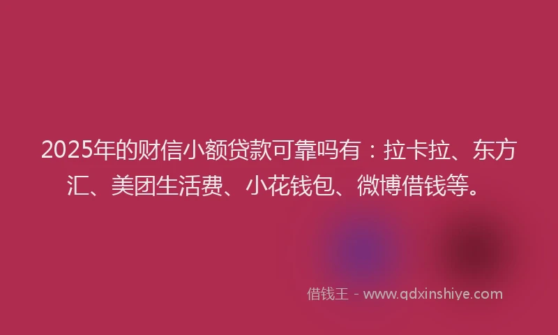 2025年的财信小额贷款可靠吗有：拉卡拉、东方汇、美团生活费、小花钱包、微博借钱等。