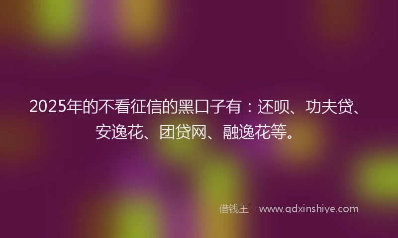 2025年的不看征信的黑口子有：还呗、功夫贷、安逸花、团贷网、融逸花等。
