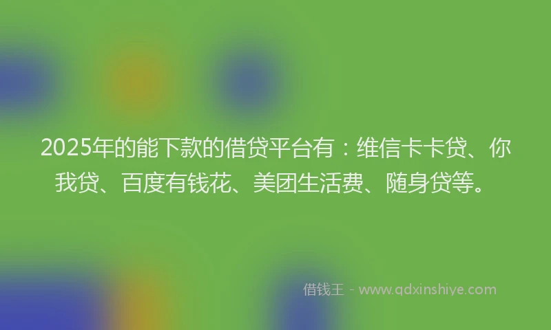 2025年的能下款的借贷平台有：维信卡卡贷、你我贷、百度有钱花、美团生活费、随身贷等。