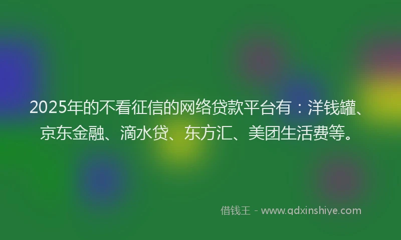 2025年的不看征信的网络贷款平台有：洋钱罐、京东金融、滴水贷、东方汇、美团生活费等。