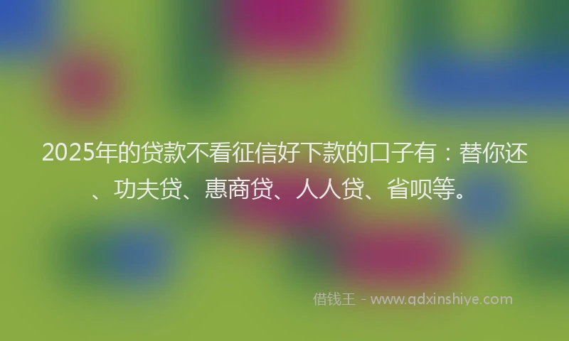 2025年的贷款不看征信好下款的口子有：替你还、功夫贷、惠商贷、人人贷、省呗等。