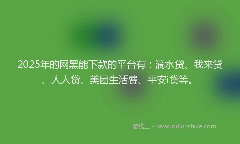 2025年的网黑能下款的平台有：滴水贷、我来贷、人人贷、美团生活费、平安i贷等。