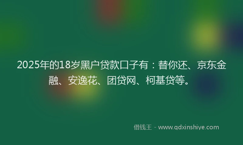 2025年的18岁黑户贷款口子有：替你还、京东金融、安逸花、团贷网、柯基贷等。