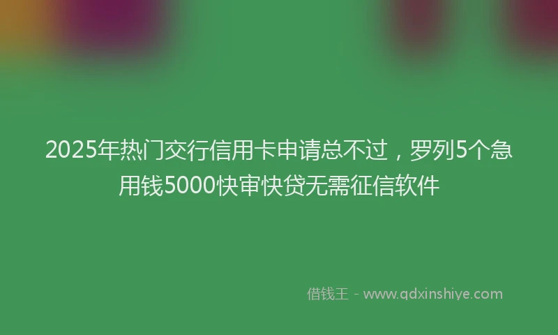 2025年热门交行信用卡申请总不过，罗列5个急用钱5000快审快贷无需征信软件