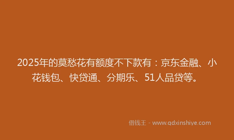 2025年的莫愁花有额度不下款有：京东金融、小花钱包、快贷通、分期乐、51人品贷等。