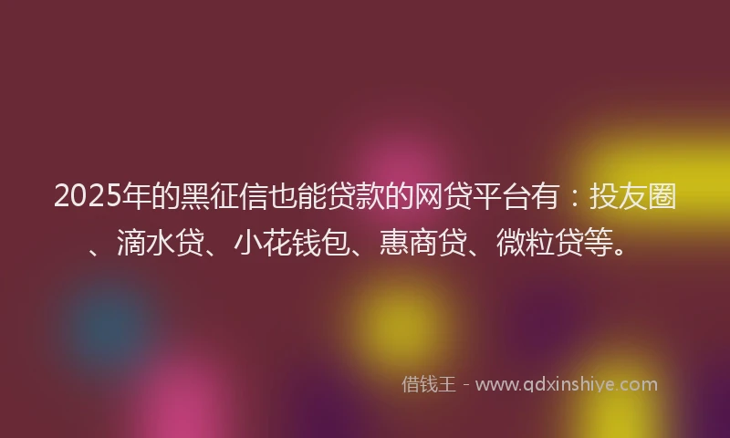 2025年的黑征信也能贷款的网贷平台有：投友圈、滴水贷、小花钱包、惠商贷、微粒贷等。