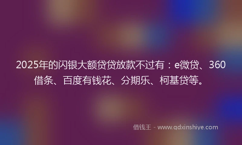 2025年的闪银大额贷贷放款不过有：e微贷、360借条、百度有钱花、分期乐、柯基贷等。