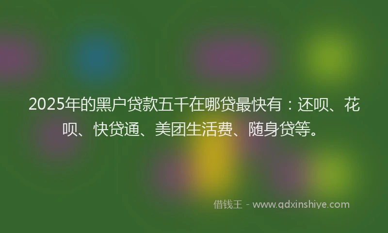 2025年的黑户贷款五千在哪贷最快有：还呗、花呗、快贷通、美团生活费、随身贷等。
