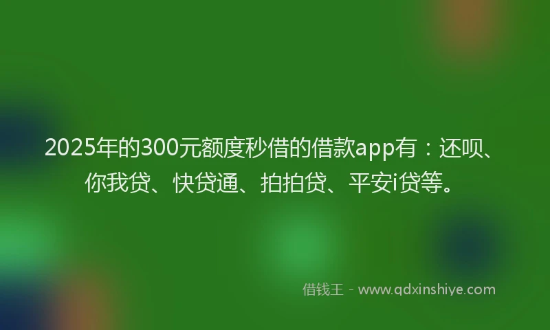 2025年的300元额度秒借的借款app有：还呗、你我贷、快贷通、拍拍贷、平安i贷等。