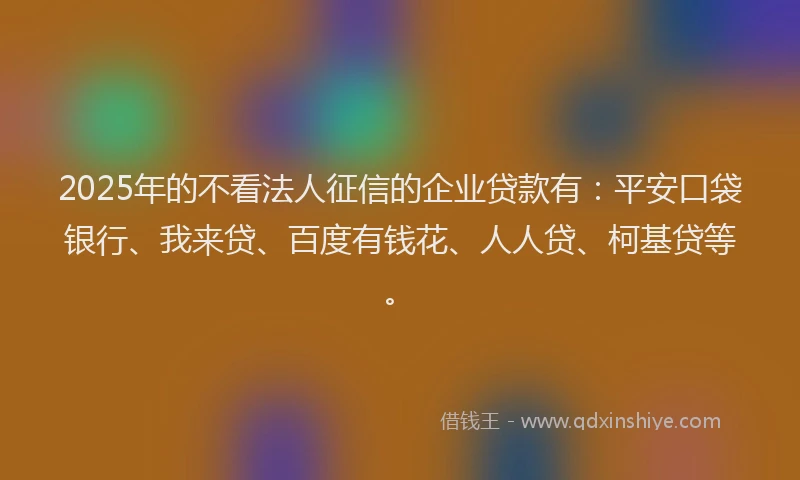 2025年的不看法人征信的企业贷款有：平安口袋银行、我来贷、百度有钱花、人人贷、柯基贷等。