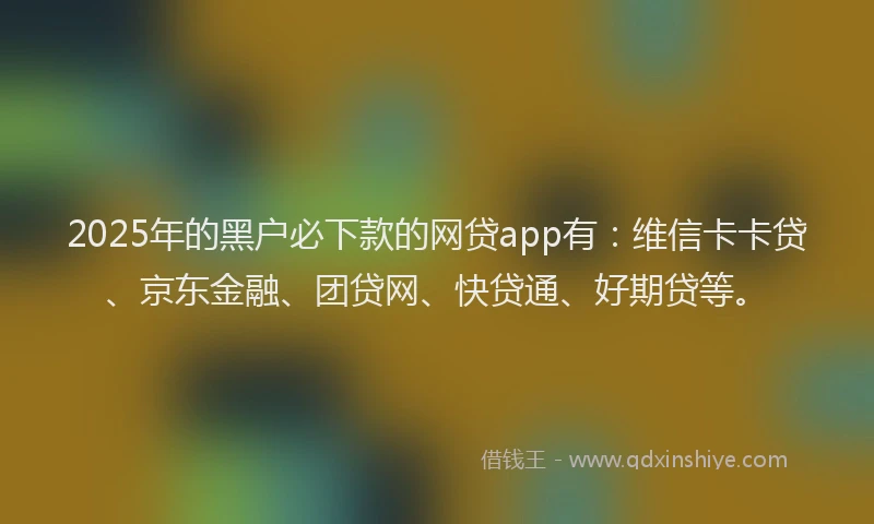 2025年的黑户必下款的网贷app有：维信卡卡贷、京东金融、团贷网、快贷通、好期贷等。