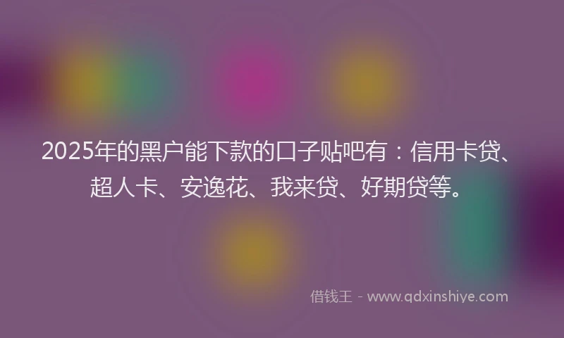 2025年的黑户能下款的口子贴吧有：信用卡贷、超人卡、安逸花、我来贷、好期贷等。