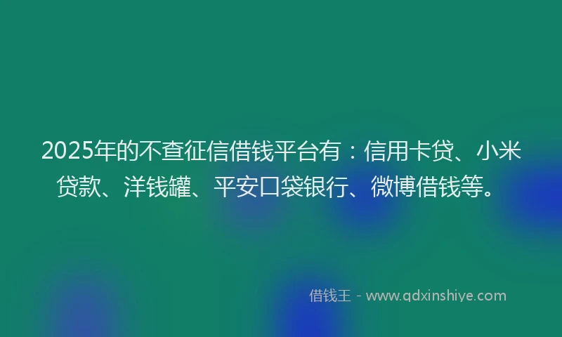2025年的不查征信借钱平台有：信用卡贷、小米贷款、洋钱罐、平安口袋银行、微博借钱等。