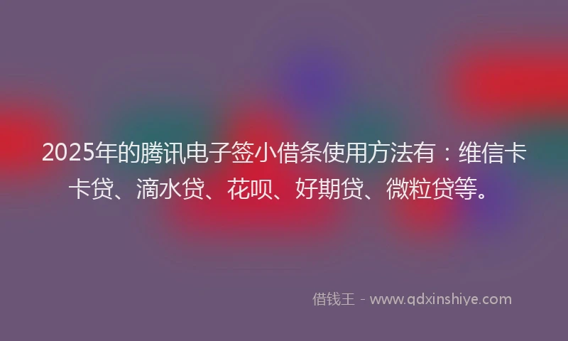 2025年的腾讯电子签小借条使用方法有：维信卡卡贷、滴水贷、花呗、好期贷、微粒贷等。