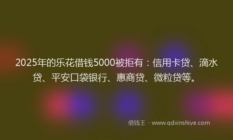 2025年的乐花借钱5000被拒有：信用卡贷、滴水贷、平安口袋银行、惠商贷、微粒贷等。