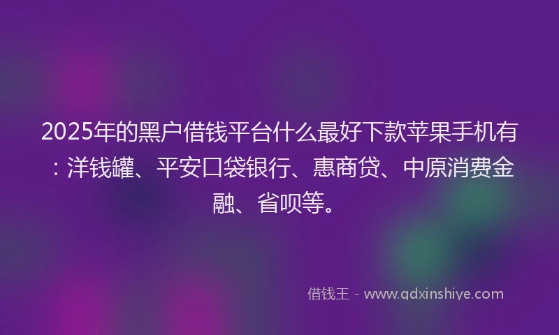 2025年的黑户借钱平台什么最好下款苹果手机有：洋钱罐、平安口袋银行、惠商贷、中原消费金融、省呗等。