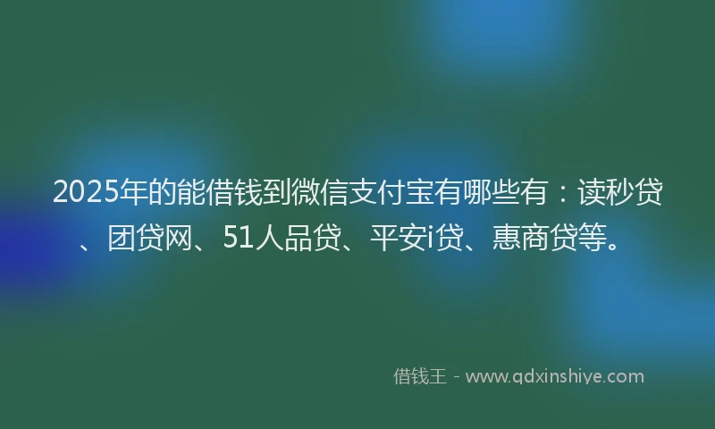 2025年的能借钱到微信支付宝有哪些有：读秒贷、团贷网、51人品贷、平安i贷、惠商贷等。