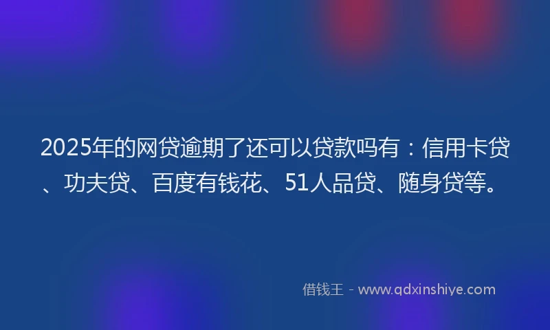 2025年的网贷逾期了还可以贷款吗有：信用卡贷、功夫贷、百度有钱花、51人品贷、随身贷等。