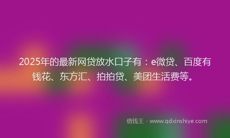 2025年的最新网贷放水口子有：e微贷、百度有钱花、东方汇、拍拍贷、美团生活费等。