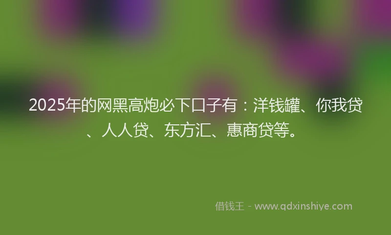 2025年的网黑高炮必下口子有：洋钱罐、你我贷、人人贷、东方汇、惠商贷等。