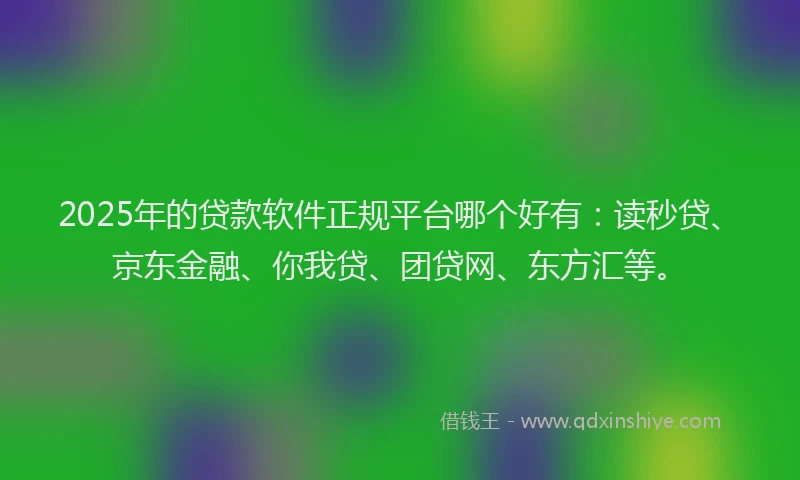 2025年的贷款软件正规平台哪个好有：读秒贷、京东金融、你我贷、团贷网、东方汇等。