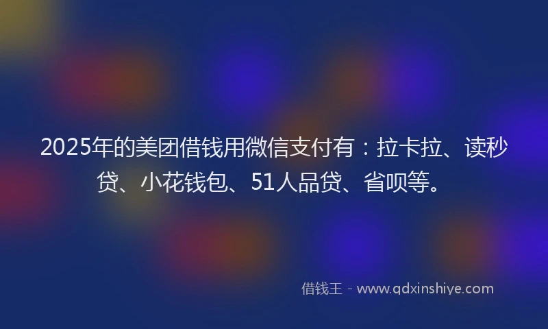 2025年的美团借钱用微信支付有：拉卡拉、读秒贷、小花钱包、51人品贷、省呗等。