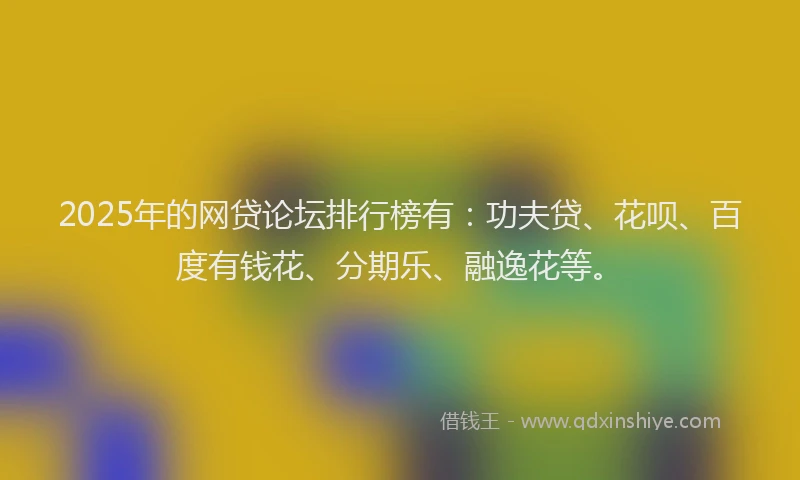 2025年的网贷论坛排行榜有：功夫贷、花呗、百度有钱花、分期乐、融逸花等。