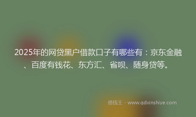 2025年的网贷黑户借款口子有哪些有：京东金融、百度有钱花、东方汇、省呗、随身贷等。