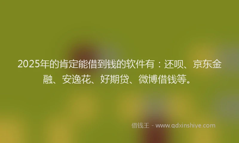 2025年的肯定能借到钱的软件有：还呗、京东金融、安逸花、好期贷、微博借钱等。