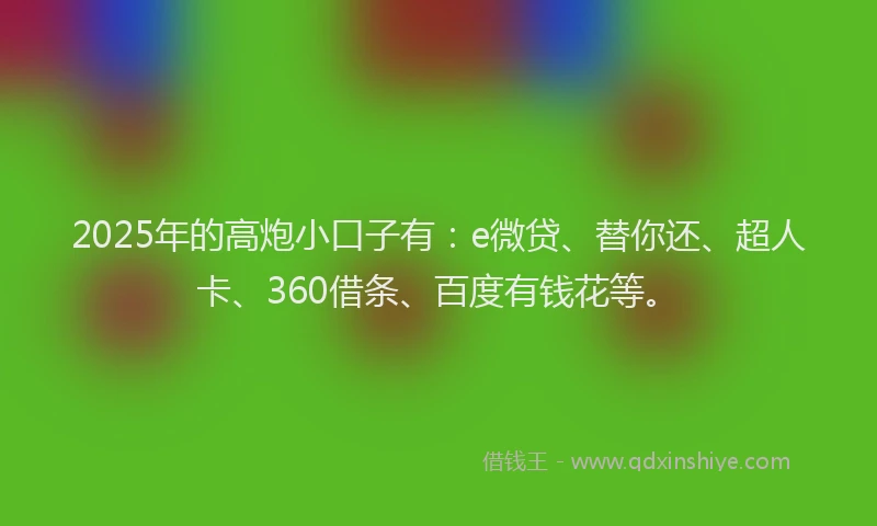 2025年的高炮小口子有：e微贷、替你还、超人卡、360借条、百度有钱花等。