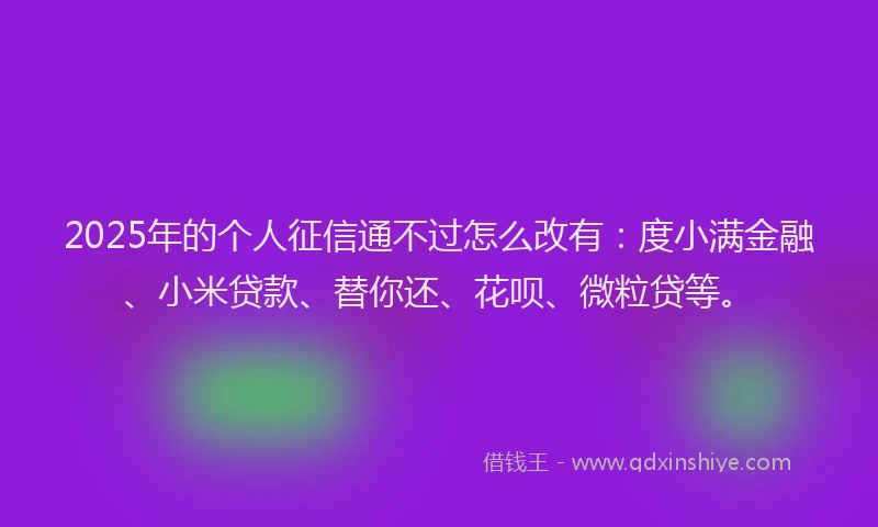 2025年的个人征信通不过怎么改有：度小满金融、小米贷款、替你还、花呗、微粒贷等。