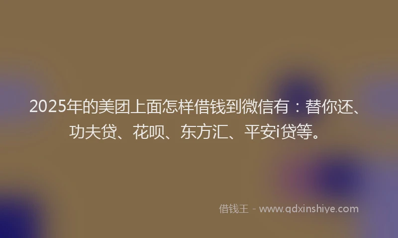 2025年的美团上面怎样借钱到微信有：替你还、功夫贷、花呗、东方汇、平安i贷等。