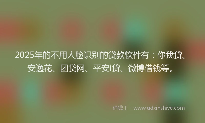 2025年的不用人脸识别的贷款软件有：你我贷、安逸花、团贷网、平安i贷、微博借钱等。