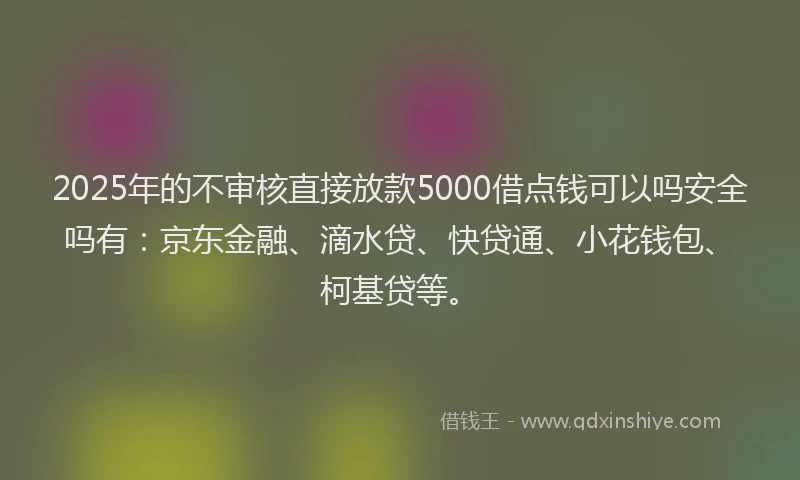 2025年的不审核直接放款5000借点钱可以吗安全吗有：京东金融、滴水贷、快贷通、小花钱包、柯基贷等。