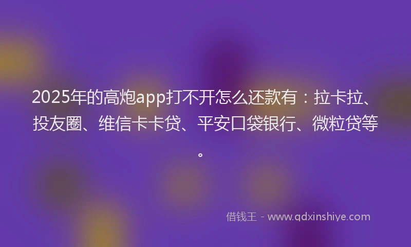 2025年的高炮app打不开怎么还款有：拉卡拉、投友圈、维信卡卡贷、平安口袋银行、微粒贷等。