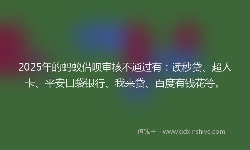2025年的蚂蚁借呗审核不通过有：读秒贷、超人卡、平安口袋银行、我来贷、百度有钱花等。