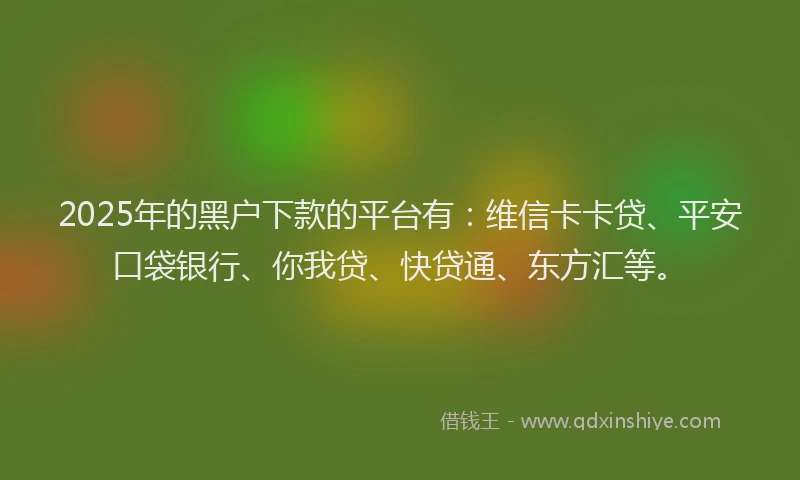 2025年的黑户下款的平台有：维信卡卡贷、平安口袋银行、你我贷、快贷通、东方汇等。