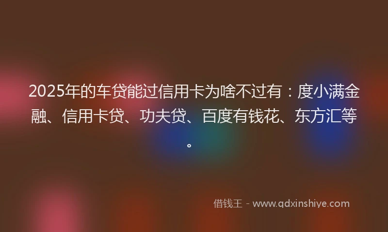 2025年的车贷能过信用卡为啥不过有：度小满金融、信用卡贷、功夫贷、百度有钱花、东方汇等。