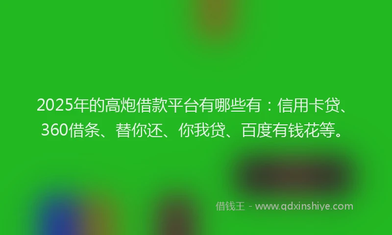 2025年的高炮借款平台有哪些有：信用卡贷、360借条、替你还、你我贷、百度有钱花等。