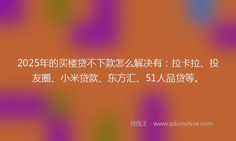 2025年的买楼贷不下款怎么解决有：拉卡拉、投友圈、小米贷款、东方汇、51人品贷等。