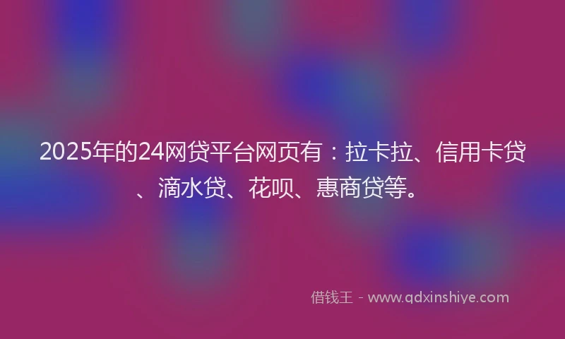 2025年的24网贷平台网页有：拉卡拉、信用卡贷、滴水贷、花呗、惠商贷等。