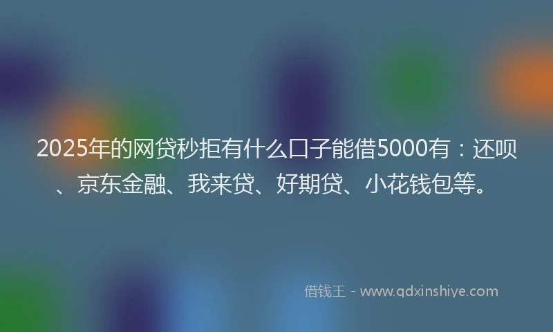 2025年的网贷秒拒有什么口子能借5000有：还呗、京东金融、我来贷、好期贷、小花钱包等。