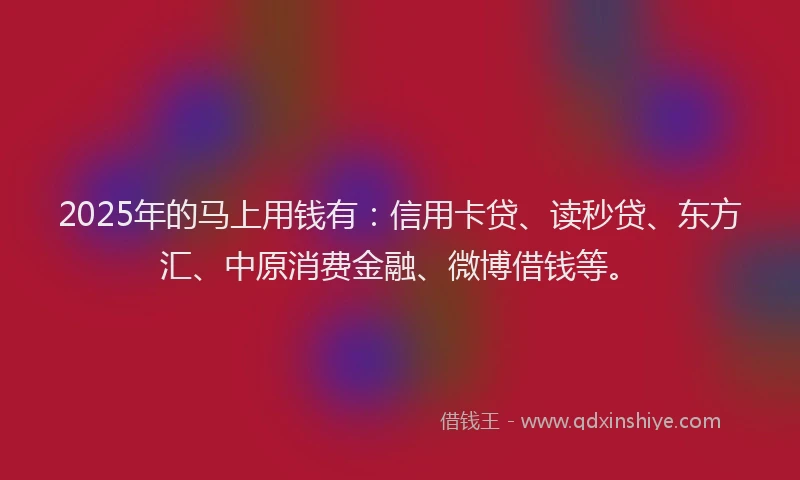 2025年的马上用钱有：信用卡贷、读秒贷、东方汇、中原消费金融、微博借钱等。