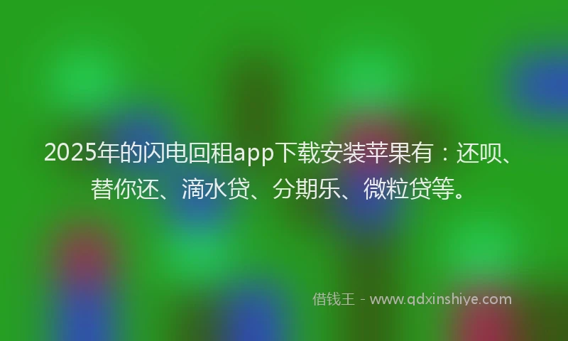 2025年的闪电回租app下载安装苹果有：还呗、替你还、滴水贷、分期乐、微粒贷等。