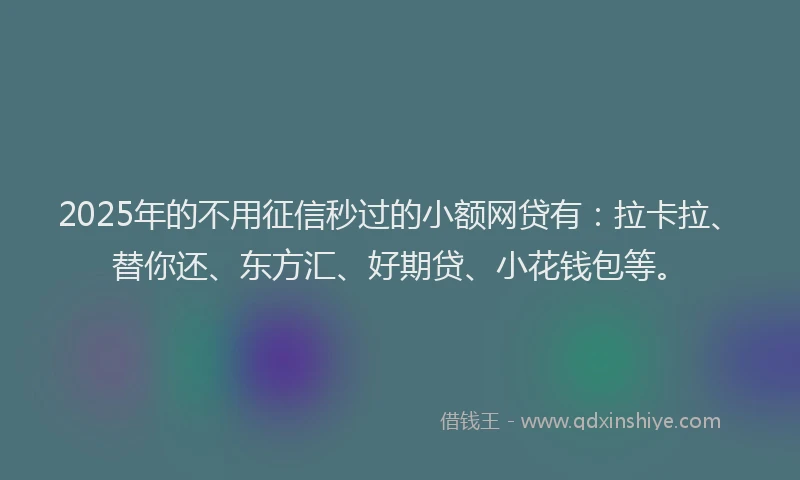 2025年的不用征信秒过的小额网贷有：拉卡拉、替你还、东方汇、好期贷、小花钱包等。